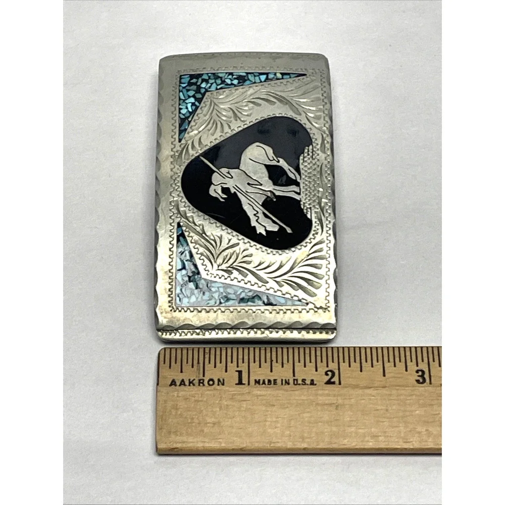 Indian On Horse End Of Trail Belt Buckle DT Handcrafted Turquoise Inlay 99g